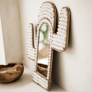 Miroir cactus boho coquillages blanc
